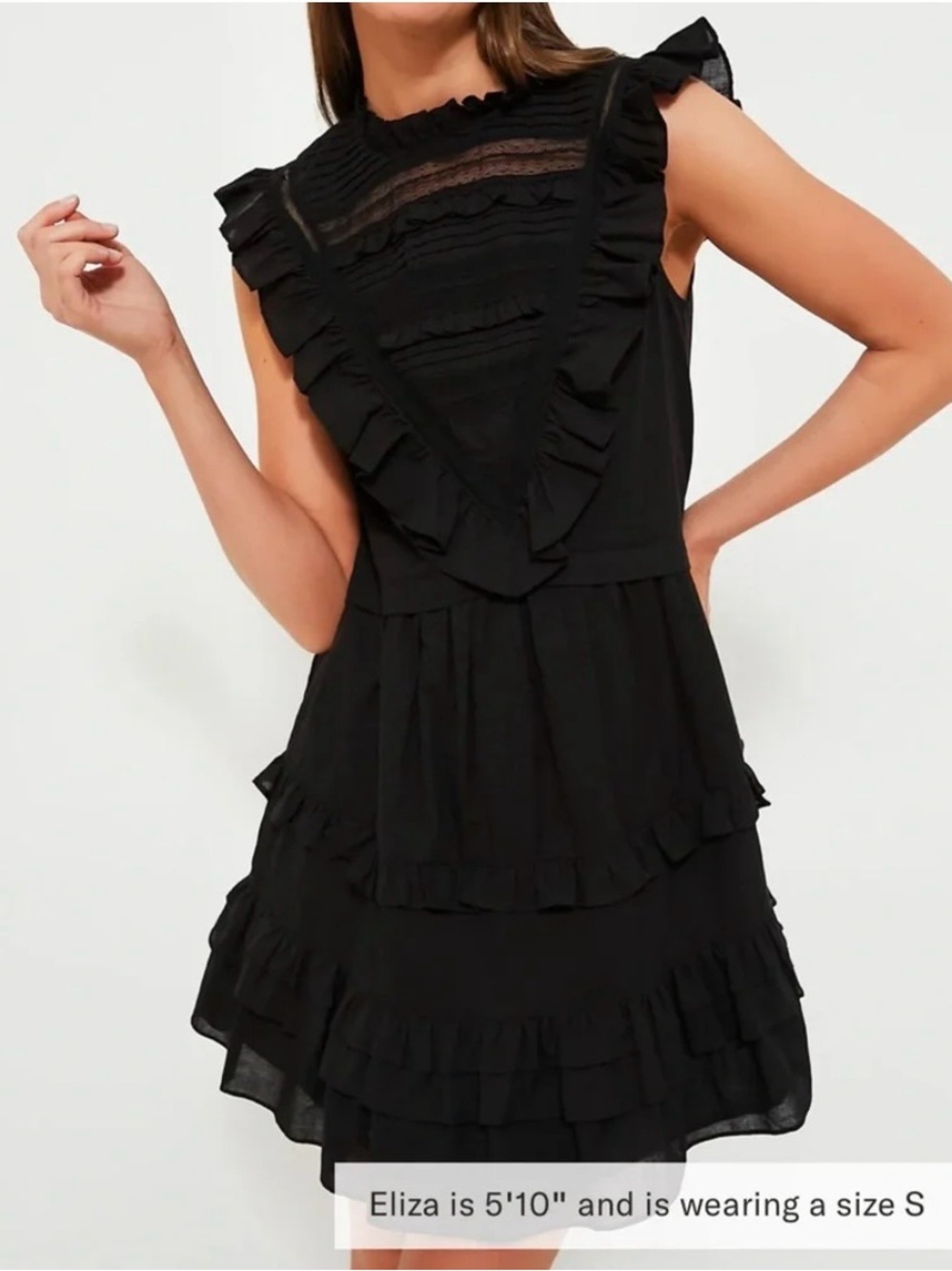 Pomander Place Black Ruffle-Tiered Mini Dress Sz M